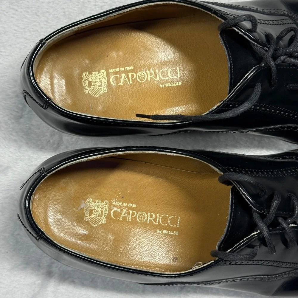 Caporicci Oxford‎ Shoes Mens 7.5 Black Italian Leather Brogue Cap Toe 51148